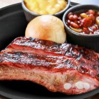 2 Rib Dinner · Served with two sides and a roll.