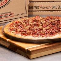 The Butcher Shop Specialty Pizza · Pepperoni, sausage, ham, bacon, crumbled meatballs and Wisconsin cheese blend original pizza...