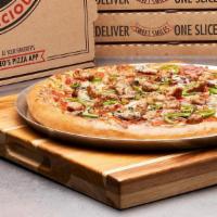 Romeo'S Deluxe Specialty Pizza · Pepperoni, sausage, green peppers, red onions, mushrooms, Wisconsin cheese blend and origina...