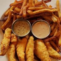 Chicken Fingers · #Trending. With fries or hush
puppies, served with house and honey mustard sauces.