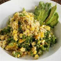 Quinoa Avocado · Organic quinoa, roasted golden beets, baby kale, avocado, corn, chili-lime vinaigrette. Guil...