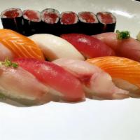 Tokyo'S Sushi Deluxe · 10 piece nigiri of chefs choice, and your choice of any roll.