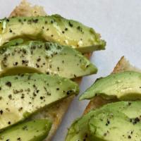 Tartine À L'Avocat · Toasted french baguette, avocado, chia seeds. Serve with side salad and MP French dressing  ...