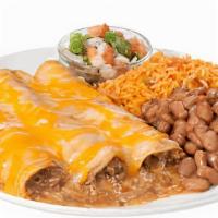 Enchiladas Plate · Four enchiladas with choice of protein. Served with rice and beans.