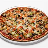 Veggie Lovers · Lots of mozzarella, tomatoes, fresh mushrooms, onions, black olives, green olives and green ...