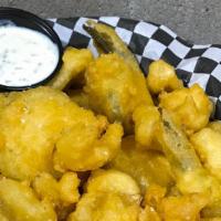 Fried Pickles · Rotating pickled vegetables are dipped in tempura battered and fried to perfection. Our curr...