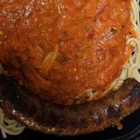 Pasta Dinner · With meatballs or Italian sausage and garlic bread.