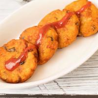 Aloo Tikki (4 Pieces) · Stuffed with potato, green peas, Ajwain, and Indian spices, Served with homemade chutney.