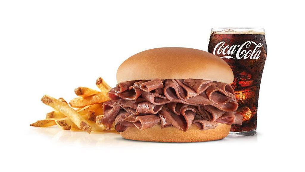 Big Roast Beef Combo · Sliced roast beef, on a potato bun. Served with Horseradish or BBQ. Served with Fries and a Beverage.