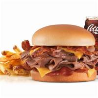 Monster Roast Beef Combo · Sliced roast beef and melted American cheese served on a potato bun. Served with Horseradish...