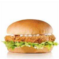 Spicy Chicken · A spicy chicken fillet, lettuce and mayonnaise on a seeded bun.