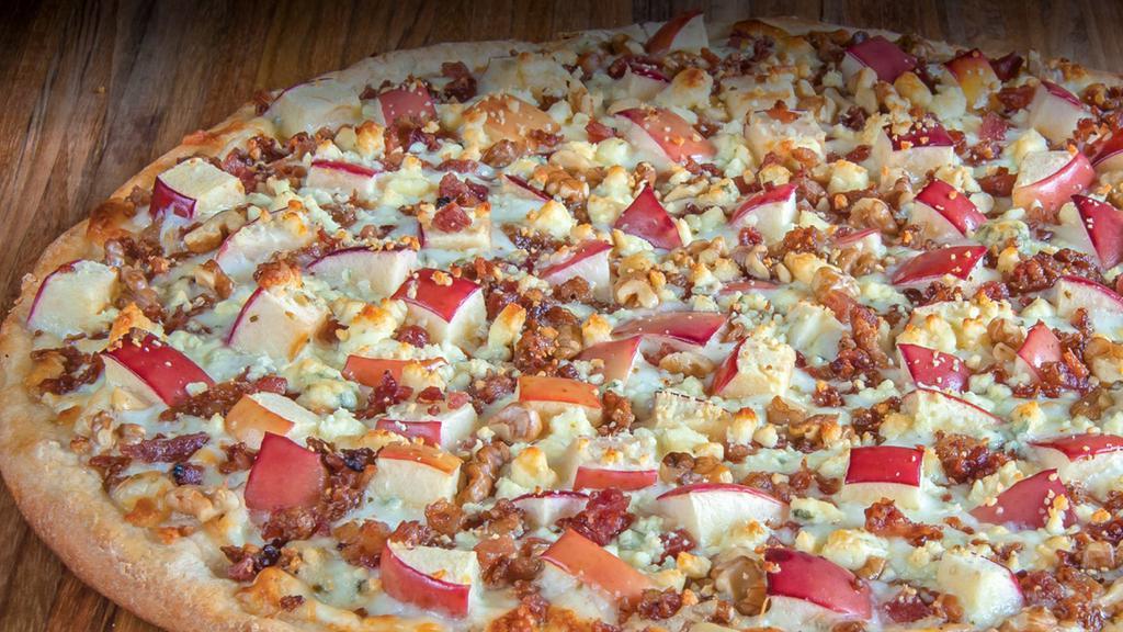 Pig In The Apple Tree · CLASSIC RED SAUCE, MOZZARELLA & MUENSTER CHEESE, BACON, DICED APPLES, BLACK WALNUTS, GORGONZOLA