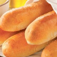 Breadhand-Rolled Breadsticks With Dip · Dips (2 oz.): spicy cheese 90 cal., marinara 35 cal., buttery garlic 50 cal.