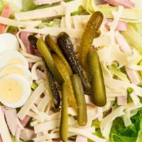 Hudson’S Maurice Salad · Iceberg lettuce, ham, turkey, Swiss cheese, gherkin pickles and a hard boiled egg with Mauri...