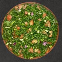 Kaleboulleh Large · kale with parsley, fresh mint, plum tomato, milled wheat, red onion, and scallions
Lemon Vin...