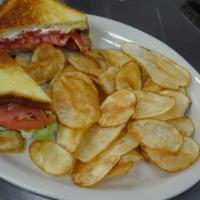 Blt · Grilled Texas toast with thick cut applewood smoked bacon with lettuce, tomato and mayo.
