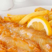 Fish & Chips · Our famous batter dipped Icelandic cod fillets served with tartar sauce and a lemon wedge wi...