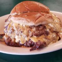Who'S Your Daddy? (2 Lb Meat, 1 Lb Cheese) · FOUR 1/2 lb Beef patties stacked & smothered in American cheese on a fresh toasted bun with ...
