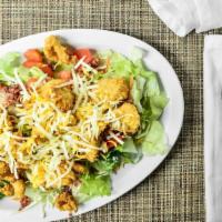 Chicken Salad · Salad mix, tomatoes, a blend of pepper-jack & American Cheese, and bacon pieces with your ch...