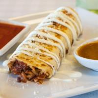 Grilled Chicken · Pollo. Grilled seasoned chicken, rice, red beans, mozzarella cheese, wrapped in a flour tort...