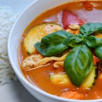 Thai Red Curry (แกงแดง) · Thai red curry is a versatile and flavorful curry. Choice of meat is cooked with creamy auth...
