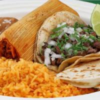 Cilantro Dinner · 1 taco, 1 tamales & 1 quesadilla.
