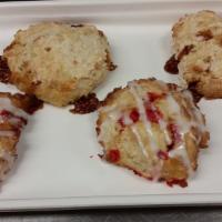 Scone · Our made from scratch scones baked at least daily, sometimes much more! We rotate the flavor...