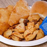 Alaskan Flounder Dinner · 2 pieces of Alaskan Flounder with choice of one side and a roll.
