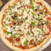 Pronta Pizza · Sautéed steak, tomato, red onions, special blend of herbs and spices.