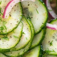 Cucumber -Yogurt Salad Large · Diced  Peeled Cucumber, Salt, Low Fat PlainYogurt, Parsley, garlic upon request
