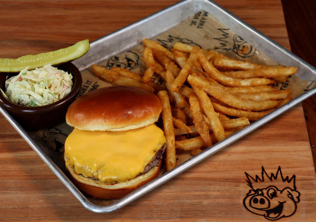 Build Your Own Burger · We start with 100 percent Angus beef brisket patty, and you do the rest. Served with fries, slaw, and a pickle.