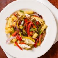 Pollo Pepperonata · Signature dish. Chicken strips, tricolored peppers, red onions, olive oil and garlic. Slight...