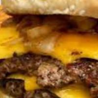 Bold Smash Burger · 2 all-beef patties between a brioche bun, topped with bacon, pepper jack cheese, pickles, on...