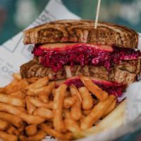 Phoebe · Slow roasted smoked beets, Chao vegan cheese, sauerkraut, and vegan 1000 on toasted marble rye