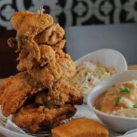 Whole Damn Bird · Eight pieces of crispy deliciousness served with large sides of sweet chili coleslaw, mashed...