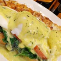 Caprese · Fresh mozzarella, sautééd spinach, and tomatoes, topped with our basil hollandaise. Served o...