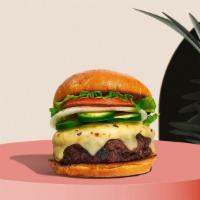 Peno For A Thought Burger  · Seasoned vegan burger patty topped with melted vegan cheese, jalapenos, lettuce, tomato, oni...