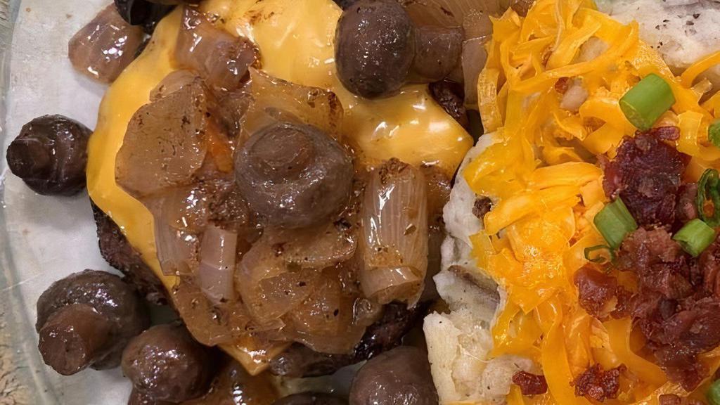 Smothered Hamburger Steak · Top-quality hand-formed ground chuck. Served with Cheese and Smothered with onions & mushrooms. Served with two sides. We proudly serve 100% USDA Choice beef lightly seasoned & grilled to your liking. Add grilled or fried shrimp .95 each • Add onions & mushrooms 1.99 • Blackened 1.00