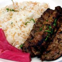 Beef Shish Kafta · 3 skewers. Premium grass-fed organic ground beef and lamb mixed with onions, parsley, salt, ...