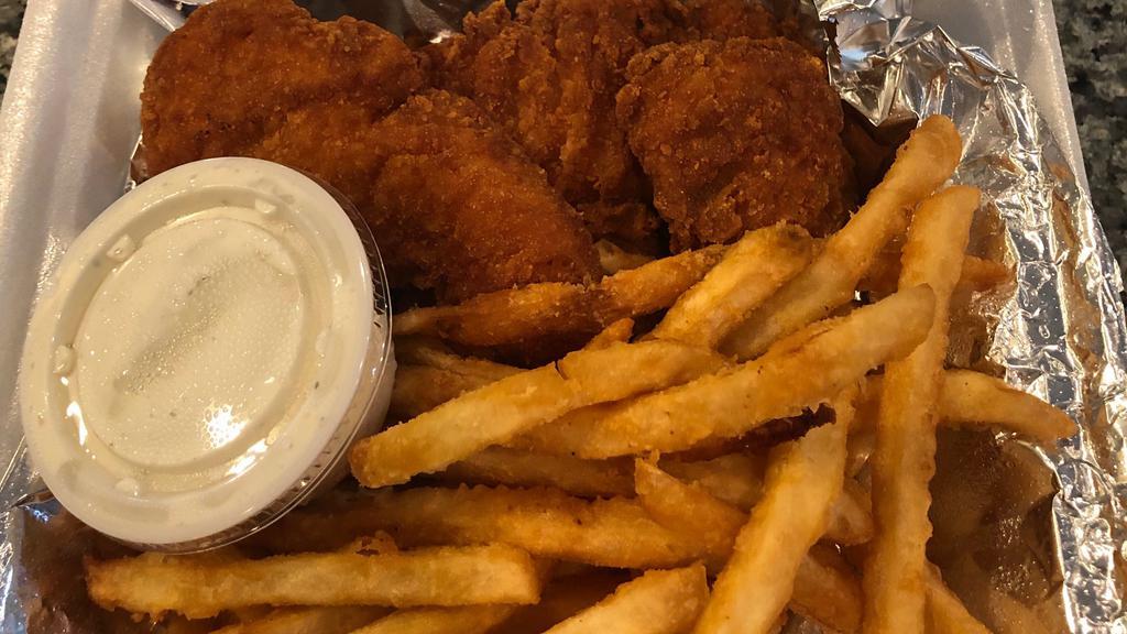 Chicken Strip Dinner · 4 breaded chicken strips & french fries served with ranch dressing.