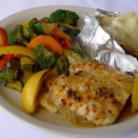 Fresh Fish Of The Day · Freshwater fish, broiled with lite olive oil, lemon, lite seasonings and fresh garlic (pick ...