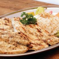 Deboned Chicken (Dark, Mixed Or White) · Gluten free. Marinated and char-broiled boneless chicken. Served with choice of 2 sides.