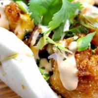 Firecracker Shrimp Bunz · Crispy corkscrew shrimp, firecracker sauce, sweet soy glaze, house pickles, crunchy cabbage ...