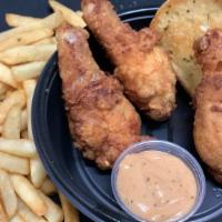 3Pc Drumsticks · Includes french fries, bread stick, side PIWIS sauce.