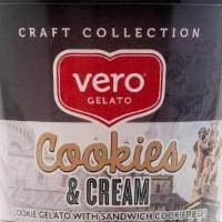 Cookies And Cream · Cookie gelato with sandwich cookie pieces.