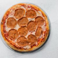 Pepperoni Pizza By Kitchen 17 · By Kitchen 17. Pepperoni, mozzarella, & marinara. 100% Vegan. Contains gluten. We cannot mak...