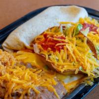Mexican Combination Plate 2 · One cheese enchilada, one beef taco, one bean tostada and one pork burrito, served with bean...