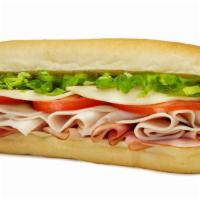 #11. Turkey, Ham And Cheese Sandwich Only · Smoked ham, roasted turkey breast, provolone cheese, garden-fresh lettuce, red ripe tomatoes...