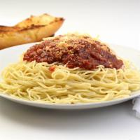 Spaghetti · Include garlic bread and salad. With sauce.