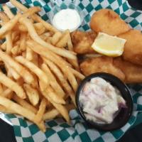 Fish N Chips · Over 1/2 pounds of premium Alaskan cod, hand dipped in our house beer batter, flash fried to...